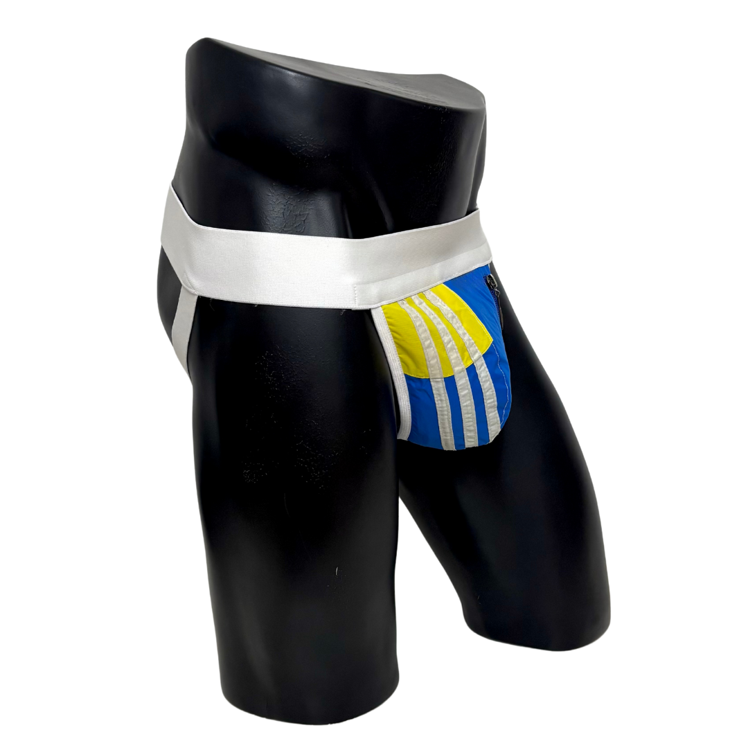 Adidas 3 Stripes Blue/Yellow Pocket Jockstrap/Thong