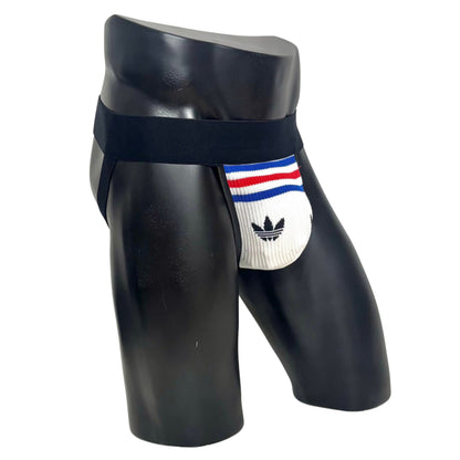 Adidas Originals White/Blue and Red Socks Jockstrap/Thong 2.0