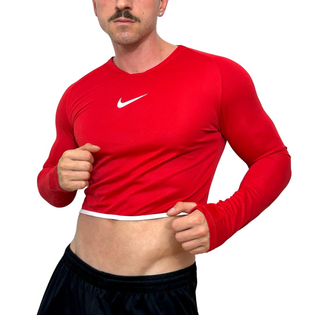 red nike crop top shirt