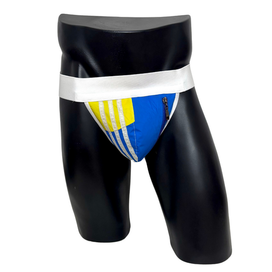 Adidas 3 Stripes Blue/Yellow Pocket Jockstrap/Thong