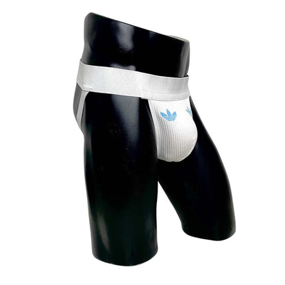 Adidas Light Blue Logo White Socks Jockstrap/Thong